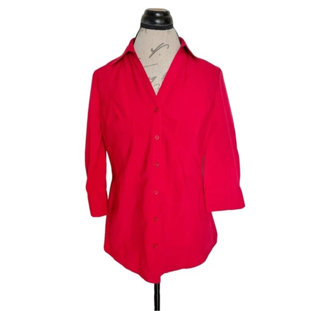 Style & Co. Womens Button down Shirt Top Blouse Red Valentine's Dressy Corporate